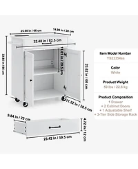 Gouun 32 in Rolling Kitchen Island Cart with Built-In Power Outlet and Storage Cabinet
