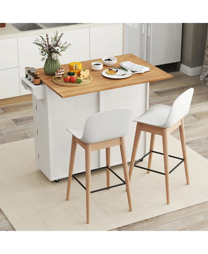 Gouun Rolling Kitchen Island with Trash Can Cabinet, Drop Leaf and Spice Rack, 440 lbs Capacity, 42 x 25.5 x 35.5 in