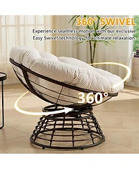 Rainsken 360degree(s) Rotatable Rattan Papasan Chair, Wicker Accent Lounge Seat with Soft Padded Cushion, Balcony, Living Room