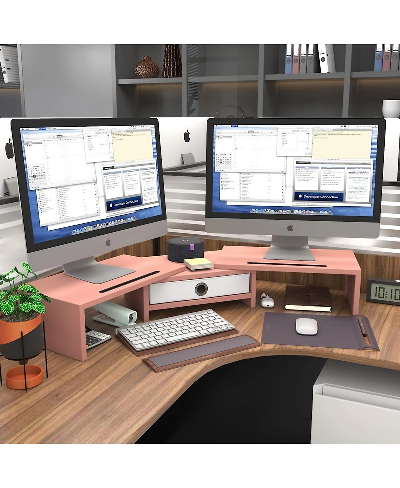 Gnuadz Dual Monitor Riser Adjustable Stand Organizer