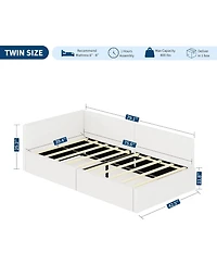gaomon Twin daybed with headboard, Corner Bed Frame with Bed Rails, Velvet Upholstered Sofa Bed with Guardrail for Bedroom