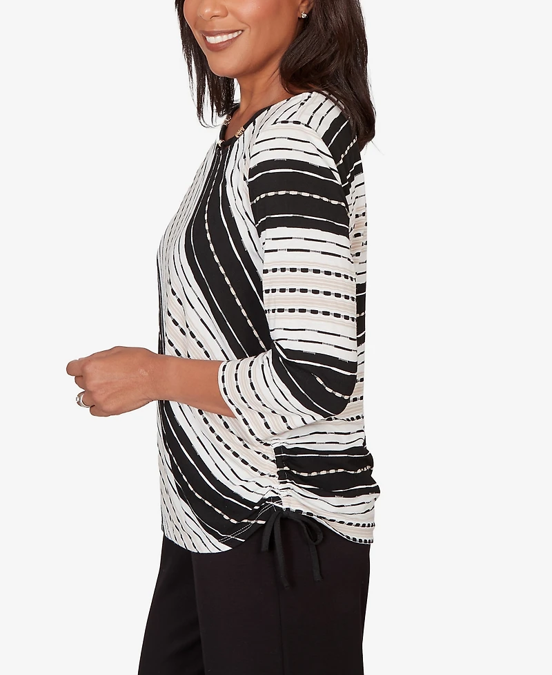 Alfred Dunner Women's Seville Embellished Diagonal Textured Stripe Top