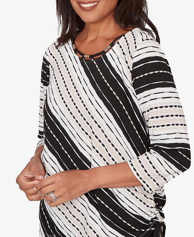 Alfred Dunner Women's Seville Embellished Diagonal Textured Stripe Top
