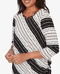 Alfred Dunner Women's Seville Embellished Diagonal Textured Stripe Top