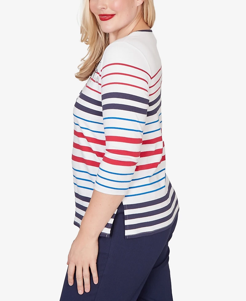 Alfred Dunner Women's Lady Liberty Stars And Stripes Americana Crewneck Top