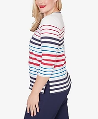 Alfred Dunner Women's Lady Liberty Stars And Stripes Americana Crewneck Top