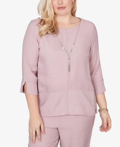 Alfred Dunner Women's Vintage Charm Textured Spliced Rose Crewneck Top