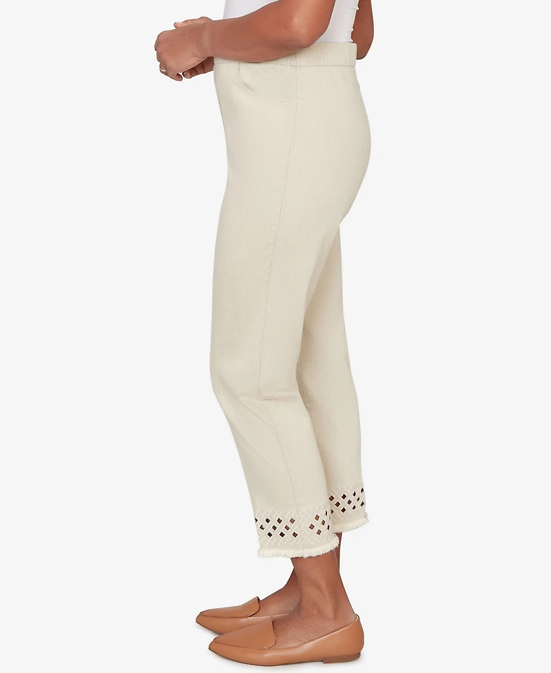 Alfred Dunner Women's Detail Driven Geometric Cut Out Flat Front Ankle Pants