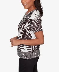 Alfred Dunner Women's Detail Driven Tropical Diamond Border Crewneck T-shirt