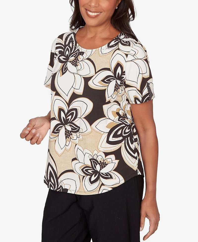 Alfred Dunner Women's Detail Driven Floral Stained Glass Short-Sleeve Top