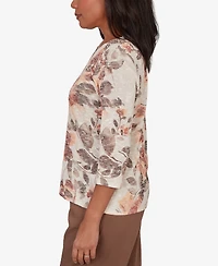 Alfred Dunner Women's Spice Market Embellished Neck Watercolor Floral Top