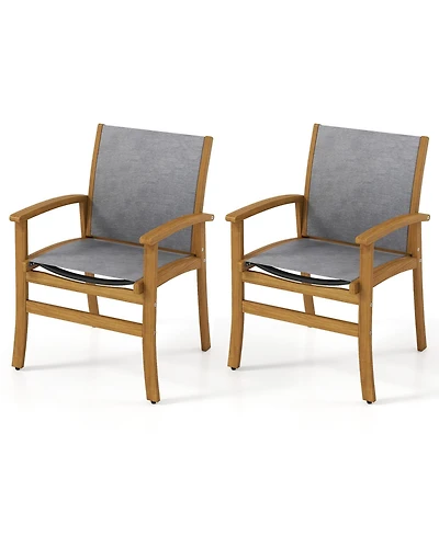 Sugift Set of 2 Patio Dining Chairs with Breathable Fabric and Acacia Wood Frame