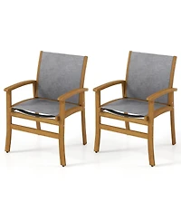 Sugift Set of 2 Patio Dining Chairs with Breathable Fabric and Acacia Wood Frame