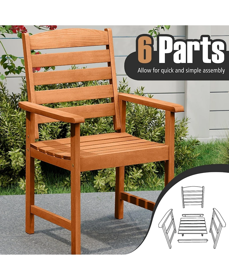 Sugift Outdoor Wooden Dining Chairs with Inclined Backrests and Slatted Seats
