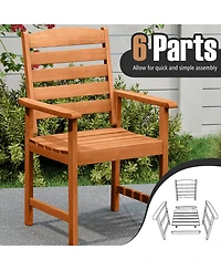 Sugift Outdoor Wooden Dining Chairs with Inclined Backrests and Slatted Seats