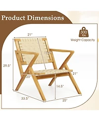 Sugift Outdoor and Indoor Teak Wood Patio Chair wuth Webbing Seat and Backrest