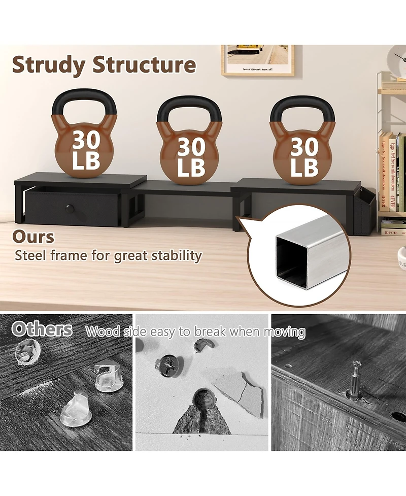 Gnuadz Dual Monitor Stand Riser Drawer Side Pockets Desk Storage desktop organizer