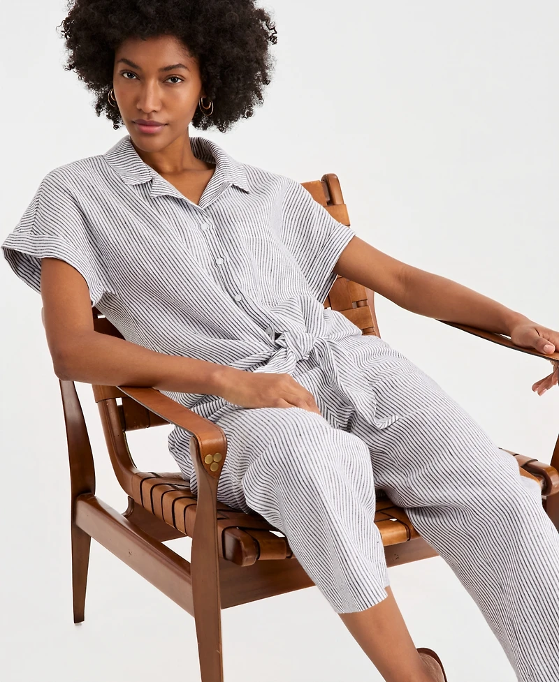 Charter Club Women's 100% Linen Tie-Front Shirt, Created for Macy's