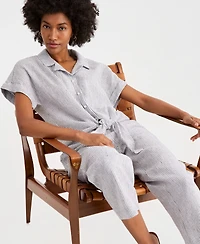 Charter Club Women's 100% Linen Tie-Front Shirt, Created for Macy's