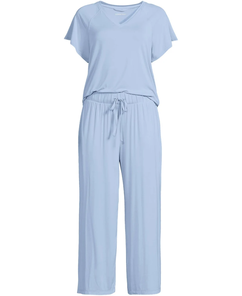 Lands' End Women's Cooling Pajama Set - Short Sleeve Top and Crop Pants