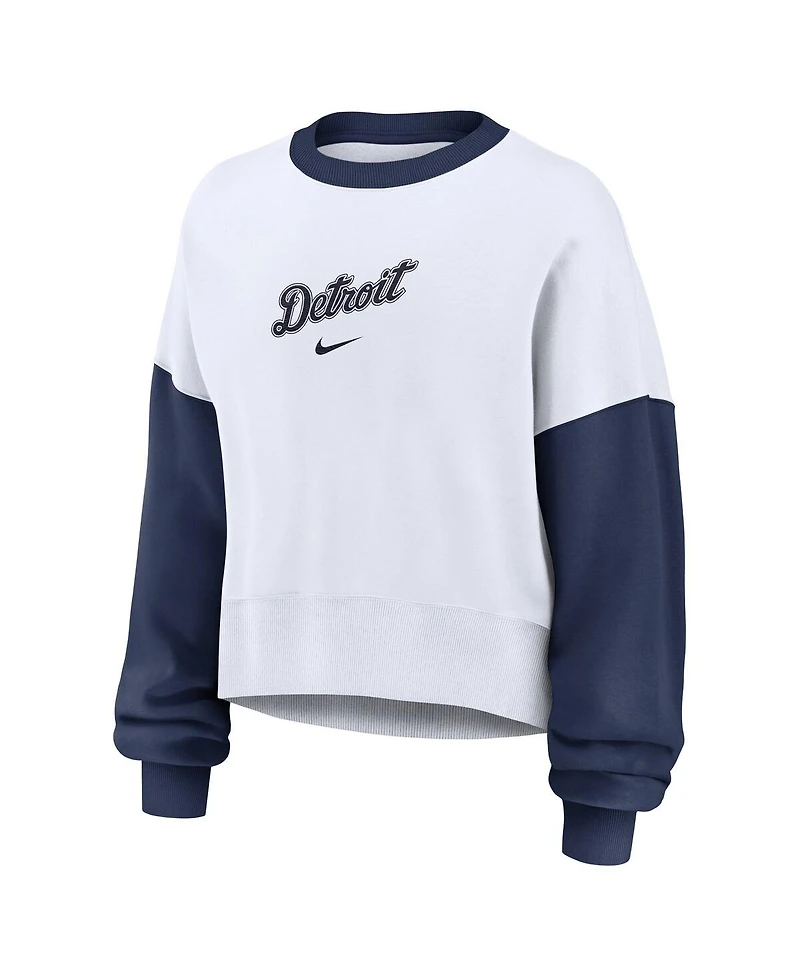 Nike Women's White/Navy Detroit Tigers Oversized High Hip Fleece Sweatshirt
