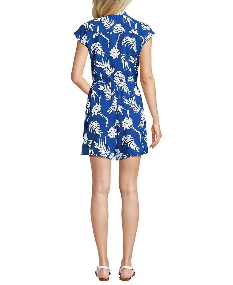 Lands' End Women's Cap Sleeve Creaseless Button-Down Romper
