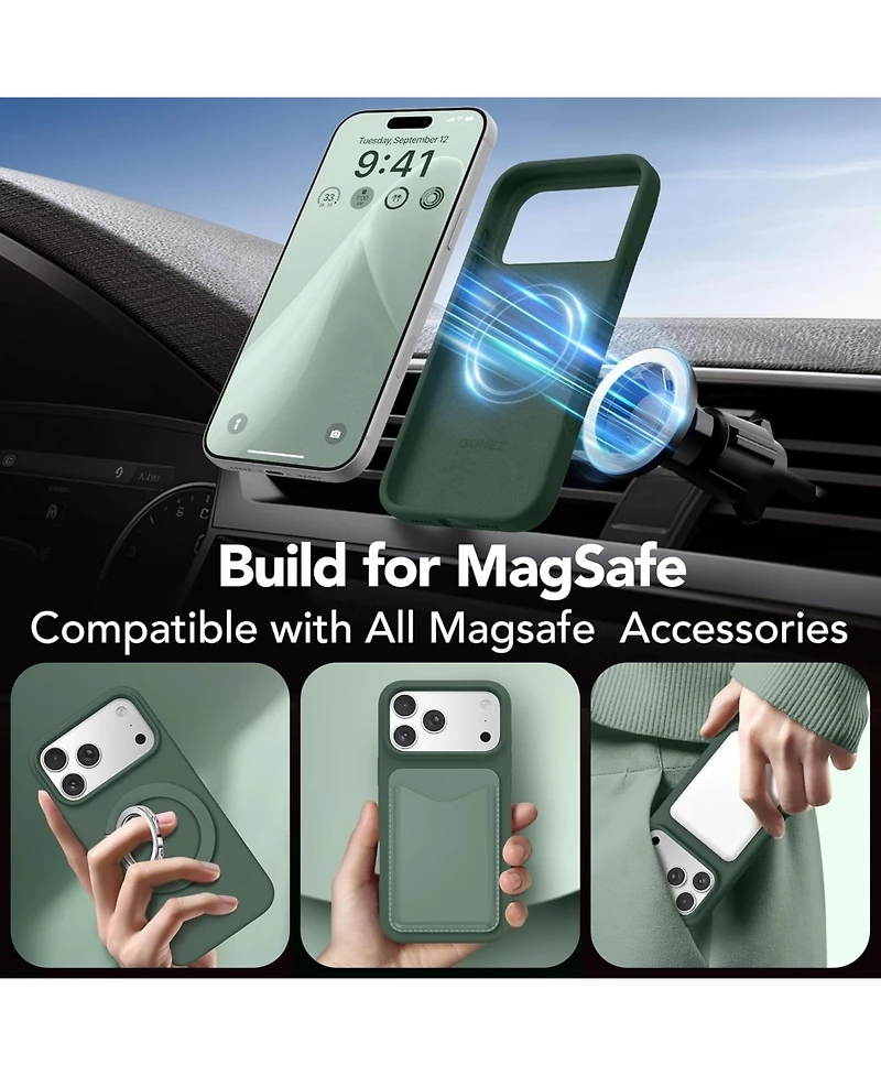 Gonez Magnetic for iPhone 17 Pro Case, Compatible with MagSafe, Liquid Silicone Anti-Scratch Shockproof Protective Phone Case 6.3 inch, Army Green