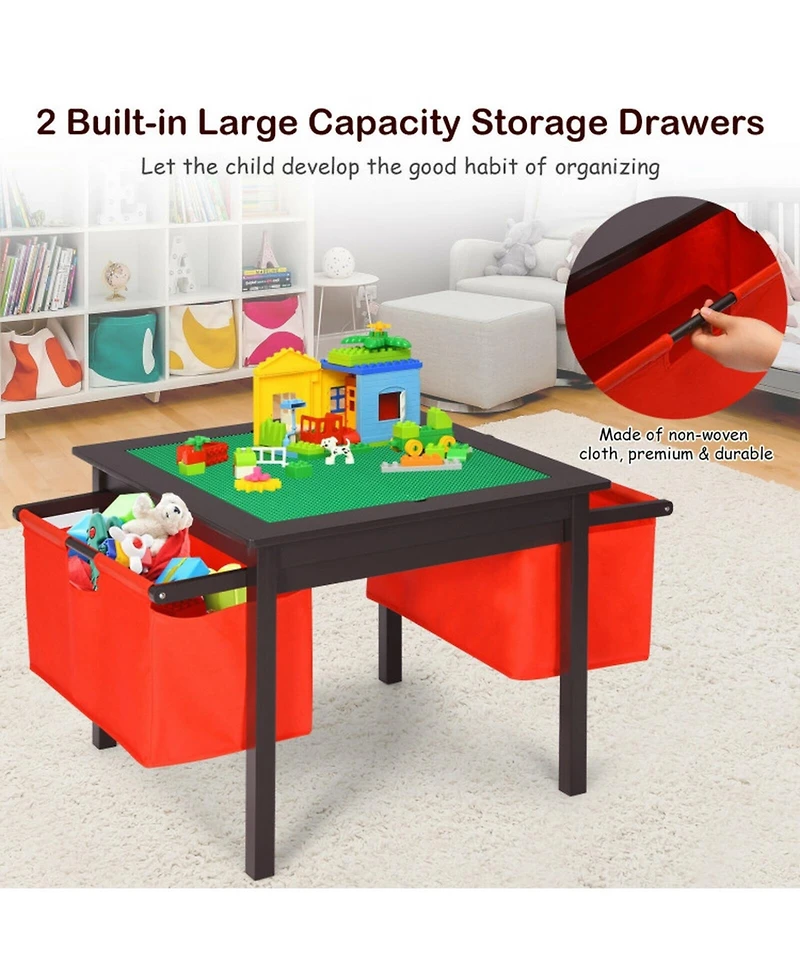 Gouun 2-in-1 Kids Activity Table and 2 Chairs Set with Building Block Board