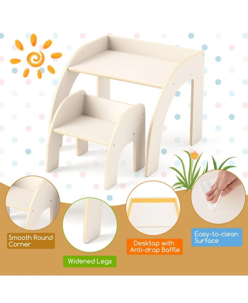 Gouun Kids Table and Chair Set with Wide Tabletop and Curved Safety Edges