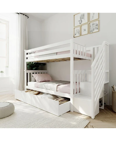 Max and Lily Twin over Staircase Bunk Bed with Storage Drawers