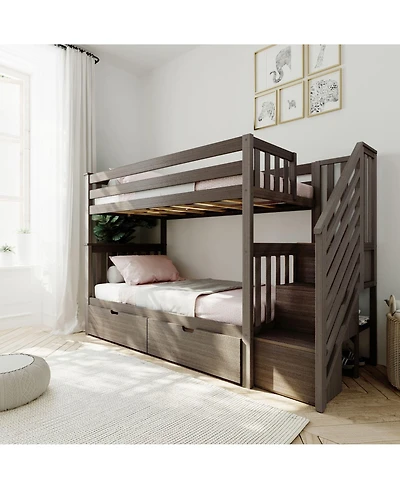 Max and Lily Twin over Staircase Bunk Bed with Storage Drawers