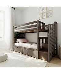 Max and Lily Twin over Staircase Bunk Bed with Storage Drawers