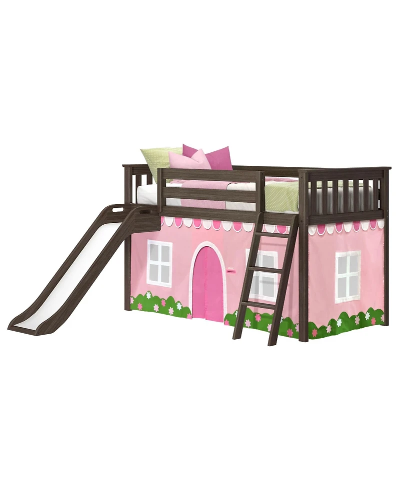 Max & Lily Low Loft With Easy Slide and Farmhouse Curtain