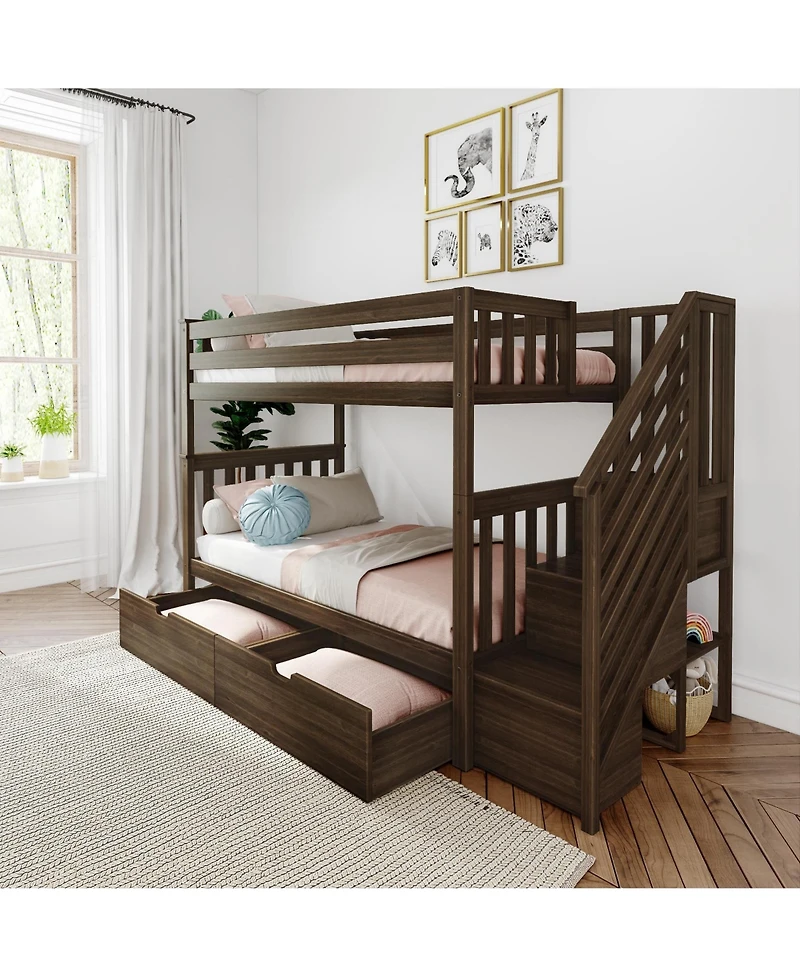 Max and Lily Twin over Staircase Bunk Bed with Storage Drawers