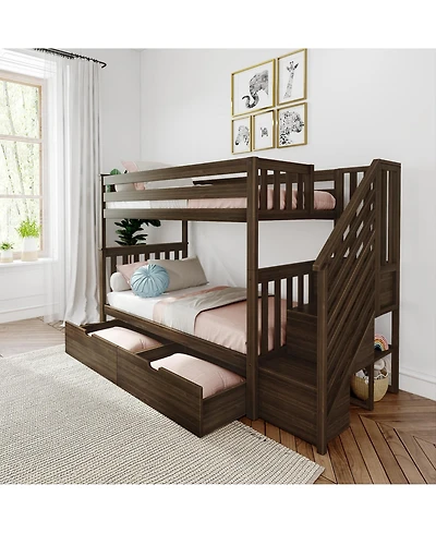 Max and Lily Twin over Staircase Bunk Bed with Storage Drawers