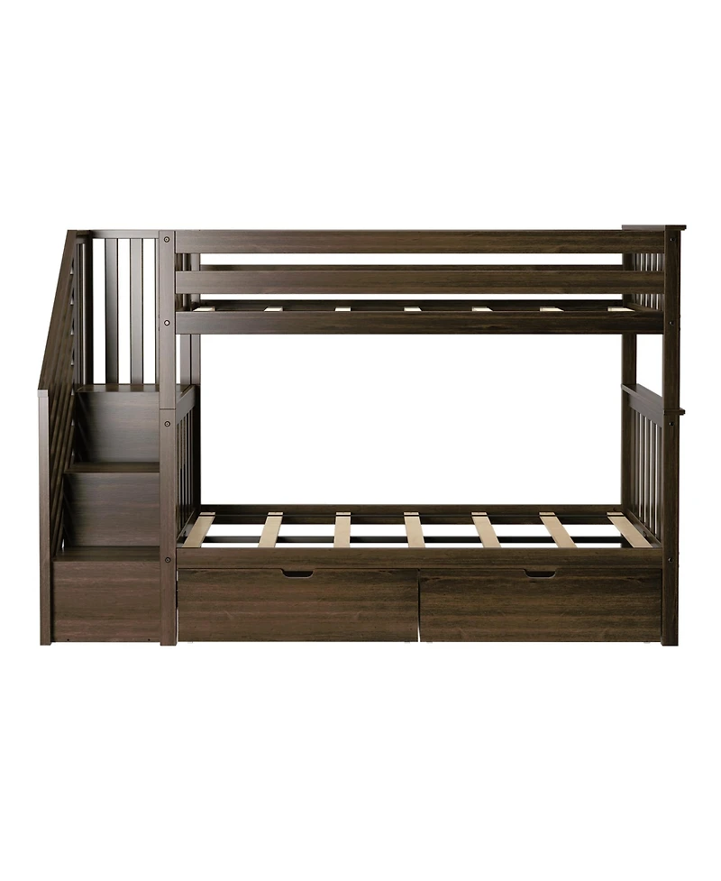 Max and Lily Twin over Staircase Bunk Bed with Storage Drawers