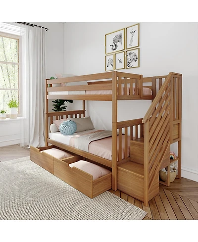 Max and Lily Twin over Staircase Bunk Bed with Storage Drawers