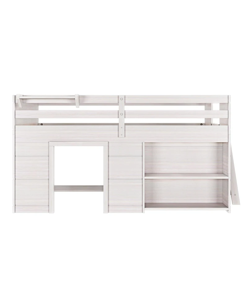Max and Lily Farmhouse Twin Low Loft with Bookcase