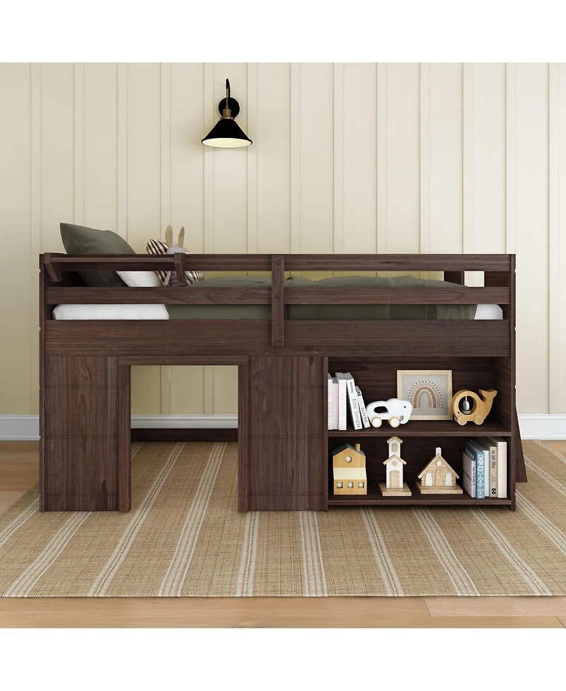 Max and Lily Farmhouse Twin Low Loft with Bookcase