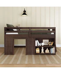 Max and Lily Farmhouse Twin Low Loft with Bookcase