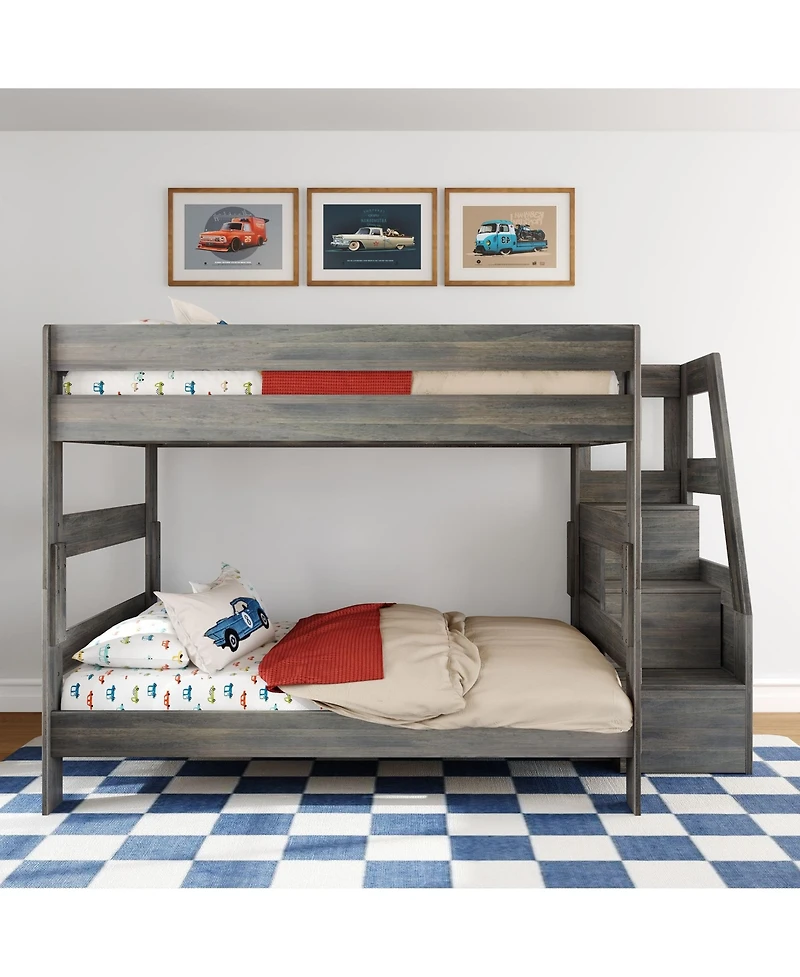 Max and Lily Modern Farmhouse Queen Over Bunk Bed With Staircase