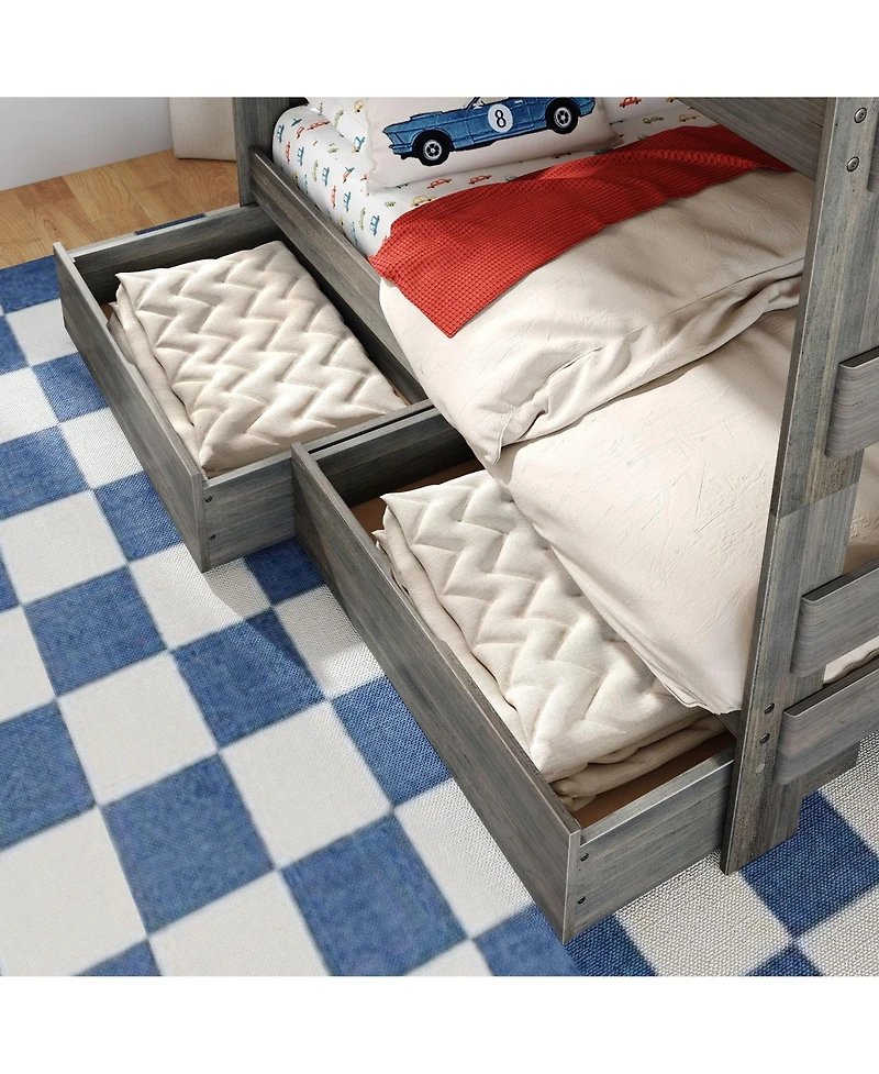 Max and Lily Modern Farmhouse Queen Over Bunk Bed With Staircase Storage Drawers