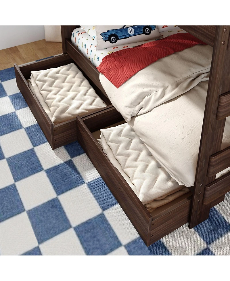 Max and Lily Modern Farmhouse Queen Over Bunk Bed With Staircase Storage Drawers