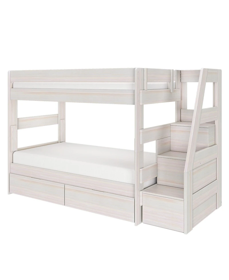 Max and Lily Modern Farmhouse Twin Over Bunk Bed With Staircase Storage Drawers