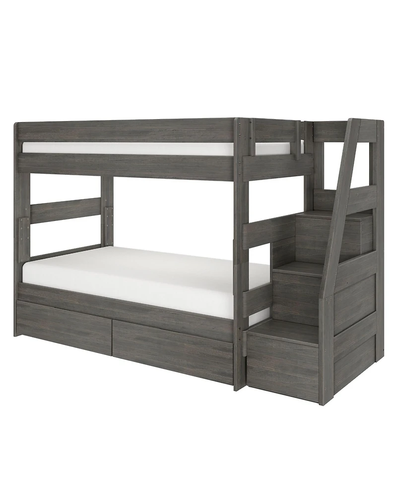 Max and Lily Modern Farmhouse Twin Over Bunk Bed With Staircase Storage Drawers