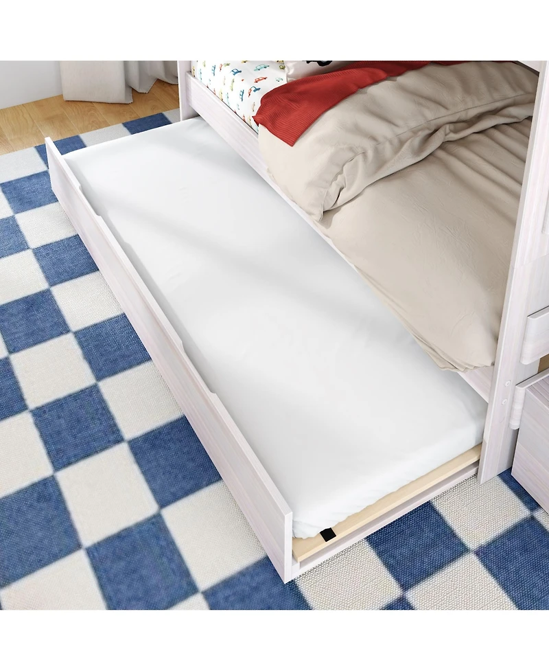Max & Lily Twin Over Wood Staircase Bunk Bed with Trundle, Driftwood