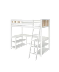 Max & Lily Scandinavian Loft Bed with Wraparound Desk and Shelves