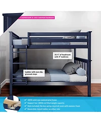 Max and Lily Twin over Bunk Bed for Kids, Solid Wood Beds with Ladder, Pecan