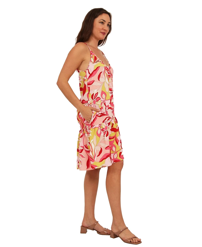 24seven Comfort Apparel Women's Floral Print Scoop Mini Dress