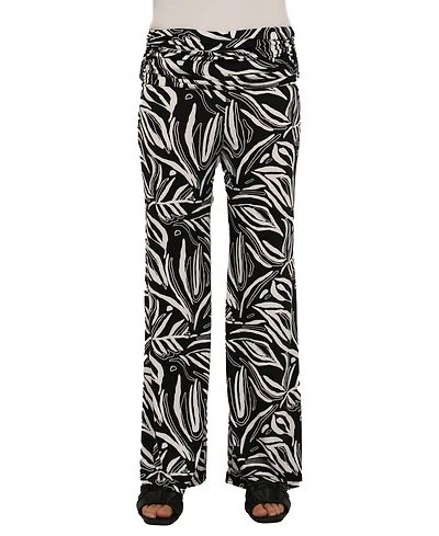 24seven Comfort Apparel Women's Abstract Print Foldover Waist Pants